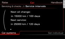 Infotainment system: Example of a service interval display