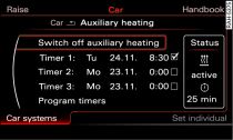 Infotainment display: Setting timers