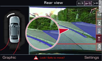 Infotainment display: Blue marking touches edge of pavement