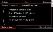 Sistema di infotainment: esempio di indicazione degli intervalli di manutenzione