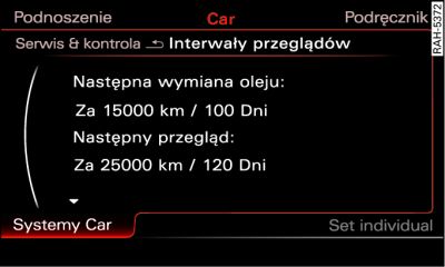 Infotainment: przykład wskazania terminu przeglądu