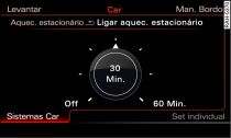 Infotainment: ligar/desligar imediatamente o aquecimento estacionário