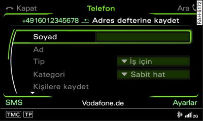 Telefon numarasının adres defterine kaydedilmesi