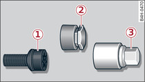 Anti-theft wheel bolt with wheel bolt cap and adapter