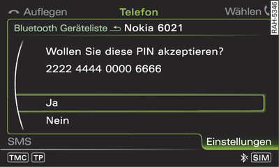 Anzeige der PIN zur Eingabe ins Mobiltelefon