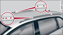 Attachment points for roof carrier cross bars