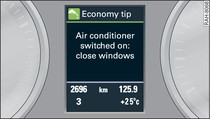 Instrument cluster: Economy tip (Air conditioner switched on: close windows)