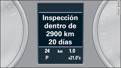 Cuadro de instrumentos: Indicador de intervalos de servicio (ejemplo)