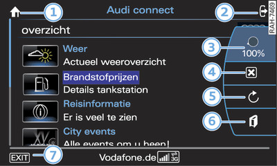 Weergave van Audi connect-diensten