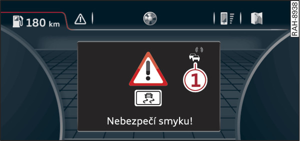 Obr. 218 Příklad: zobRAZení informace o nebezpečí v informačním systému řidiče