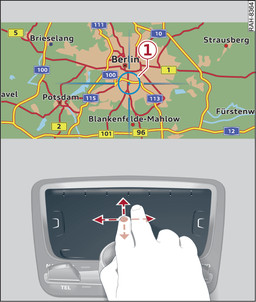 Fig. 178 Applies to: vehicles with automatic gearbox and MMI touch Moving the map