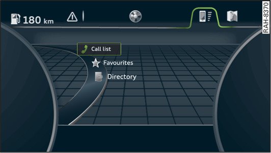 Fig. 187 Example: Telephone functions on the driver information system