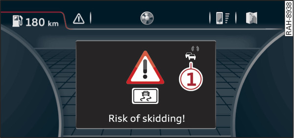 Fig. 218 Example: Hazard alerts displayed on the driver information system