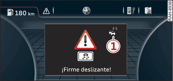 Fig. 218Ejemplo: Indicación de información de peligros en el sistema de información para el conductor