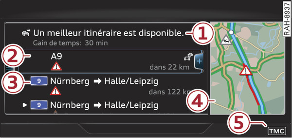 Fig. 217 Exemple : vue d’ensemble des informations routières