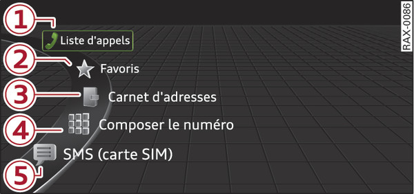 Fig. 196 Exemple : fonctions du téléphone dans le menu de sélection