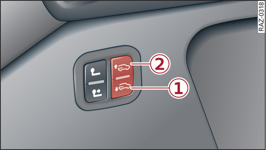 Fig. 73 Côté gauche du coffre à bagages : touche d’abaissement de l’arrière du véhicule