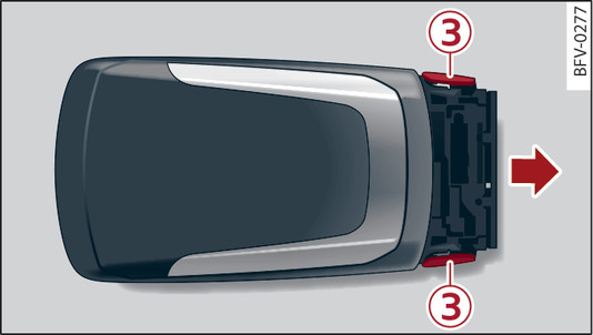 Fig. 20Chiave della vettura (parte posteriore): rimozione del portabatteria