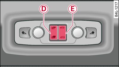 Detail of rear headliner: Switches for panorama sun roof