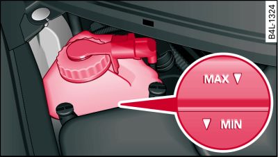 Engine compartment: Markings on brake fluid reservoir