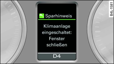 Display: Economy tip (Air conditioner switched on: close windows)