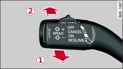 Control lever: Switching off the system (with speed memory function) and reactivating it