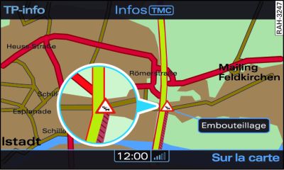 Affichage d'un message routier TMC sur la carte