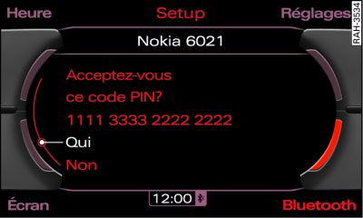 Affichage du code PIN à saisir dans le téléphone portable