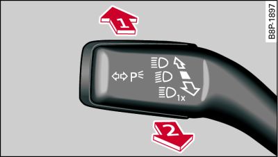 Levier des clignotants et des feux de route : activation/désactivation de l'assistant de feux de route