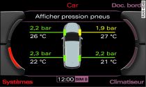 Écran MMI : système de contrôle de la pression des pneus