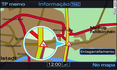 Indicação da informação de trânsito TMC no mapa