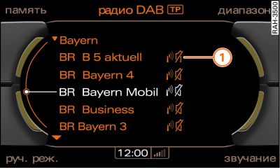 Список станций DAB при прерывании приема