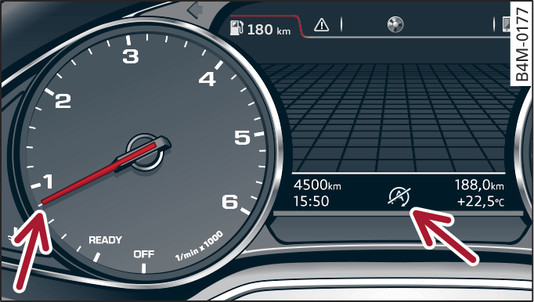 Fig. 111Quadro strumenti: funzione di spegnimento automatico del motore non disponibile al momento