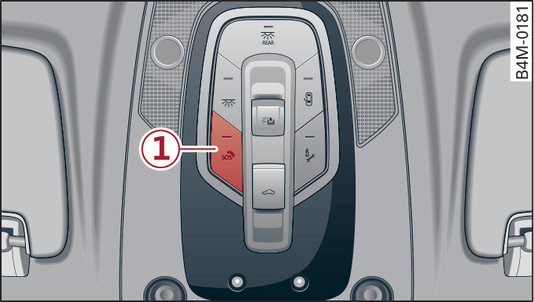 Fig. 228Interno tetto anteriore: tasto per chiamate di emergenza