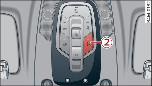 Fig. 229Interno tetto anteriore: tasto per chiamate di soccorso stradale