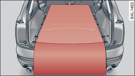 Fig. 82 Luggage compartment: Reversible floor covering with backrest folded down