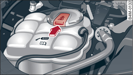 Fig. 327 Engine compartment: Release catch on coolant expansion tank cap