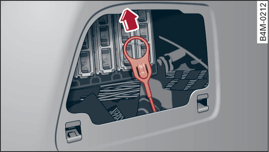 Fig. 125 Luggage compartment, left side: Releasing the cover manually