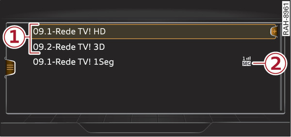 Fig. 274 Applies to: vehicles with ISDB-Tb tuner TV channel list