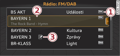 Obr. 119 Seznam stanic FM/DAB