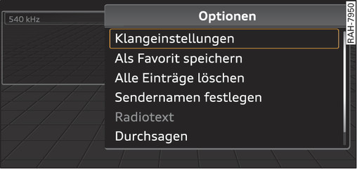 Abb. 86 Optionsmenü geöffnet