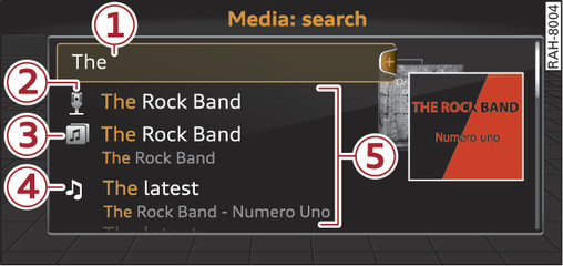 Fig. 131 Entry field and results list for the search function