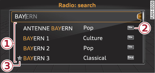 Fig. 120 Entry field and results list for the search function