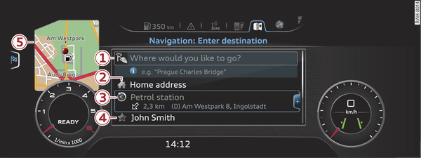 Fig. 108 Example display: Entering a destination