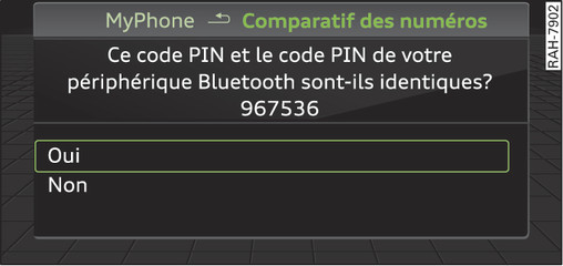 Fig. 96 Affichage du code PIN à entrer dans le téléphone portable