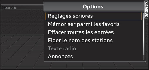 Fig. 86 Menu des options ouvert