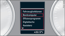 Fahrerinformationssystem: Menü Fahrzeugfunktionen aufrufen