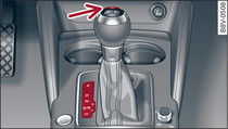 Detail of the centre console: Selector lever with interlock button