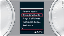 Sistema di informazione per il conducente: richiamo del menù delle funzioni vettura