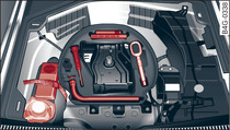 Luggage compartment: Tools, tyre repair kit and compressor